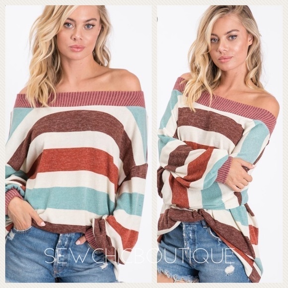 Multi-color Striped Top with Puff Sleeves - Picture 4 of 8